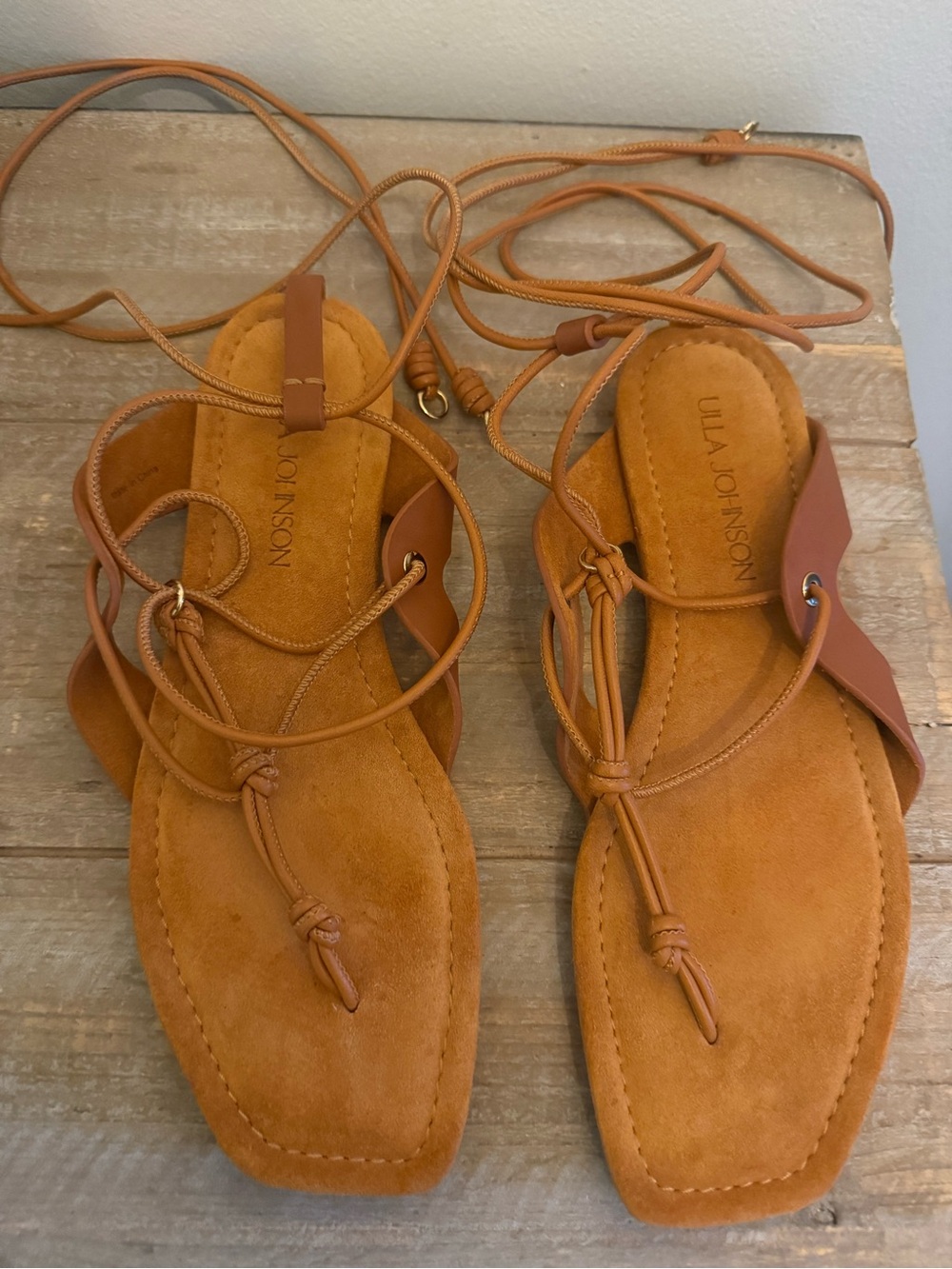 Ulla Johnson Cognac Lace-Up Suede Sandals